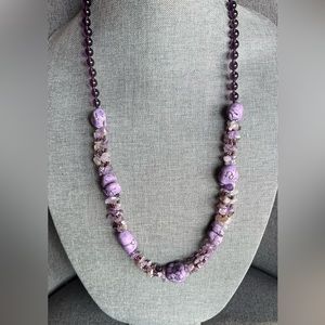 Artisan Natural Stone Amethyst Statement Necklace Purple Dyed Howlite Nugget 30”